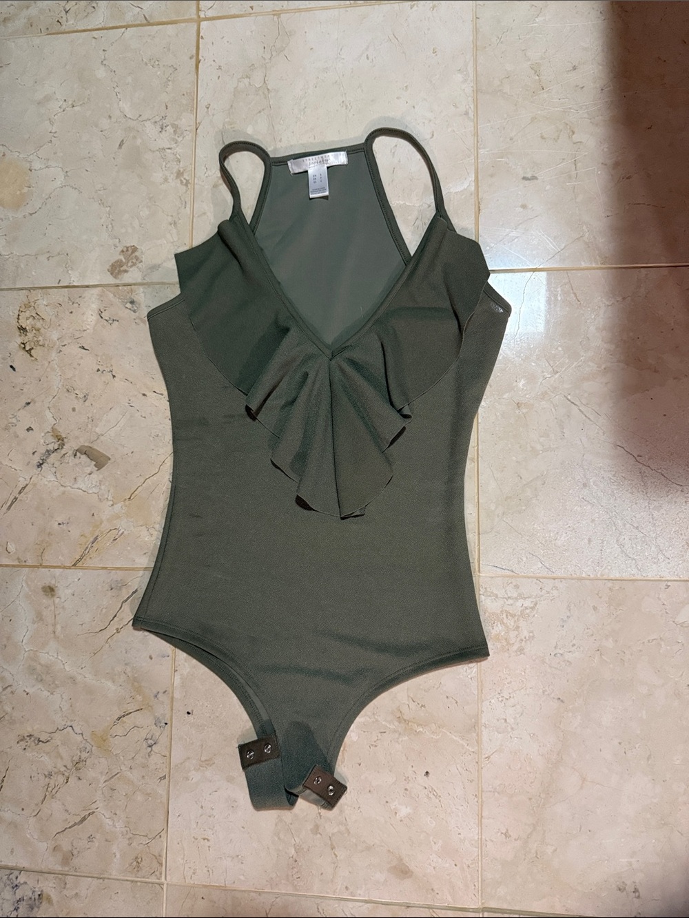 NWOT Sage Green Body suit with Ruffle Front